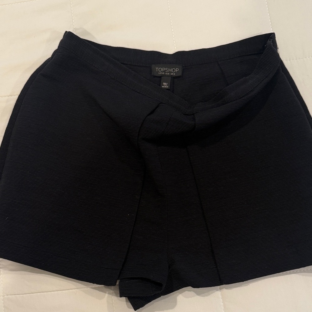 Topshop Black Textured High-Rise Skort